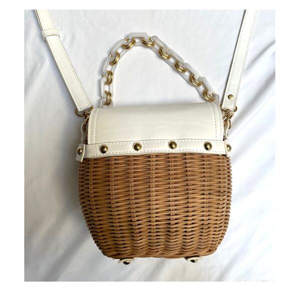 Tommy Bahama Small White Wicker Rattan Straw Crossbody Chain Hand Shoulder Bag - Picture 2 of 5